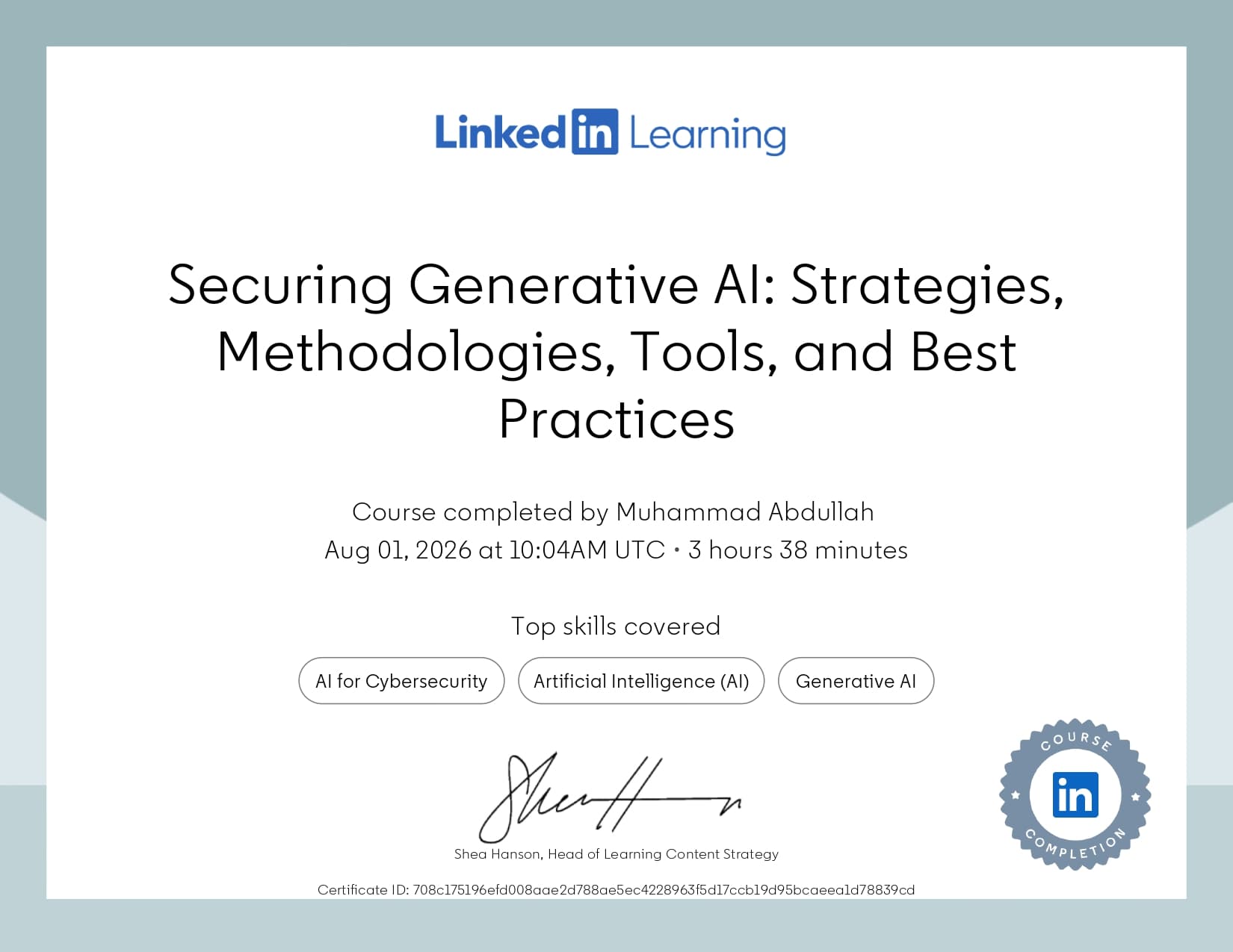 Artificial Intelligence & Agentic AI certificate 4