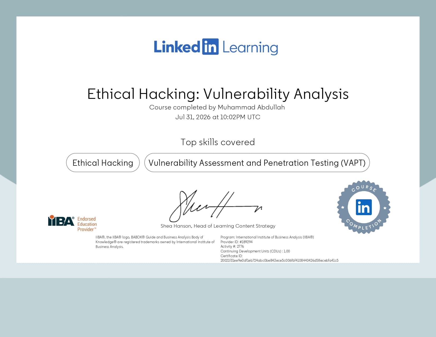 Ethical Hacking certificate 2